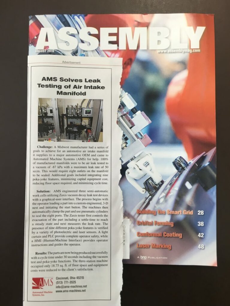ams solves leak testing of air intake manifold with zaxis leak tester