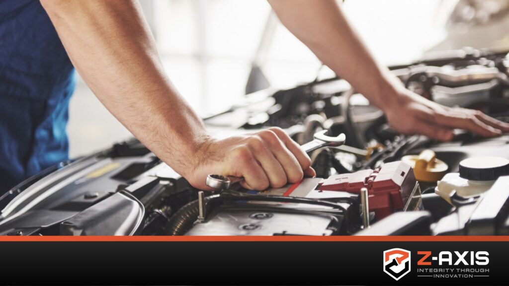 Mechanic in the automotive industry working on a vehicle, pressure rise leak testing for fuel regulators