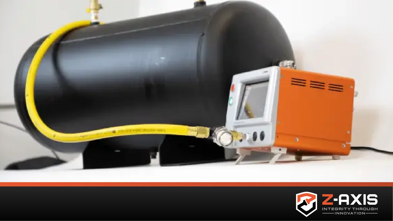 Zaxis Isaac HD Modular Production Air Leak Tester running leak test on air compressor