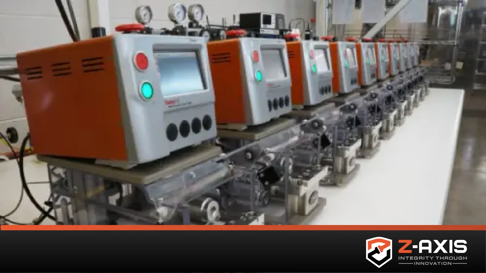 Series of Zaxis Isaac HD Modular Production Air Leak Testers in a manufacturing setting running a variety of leak tests
