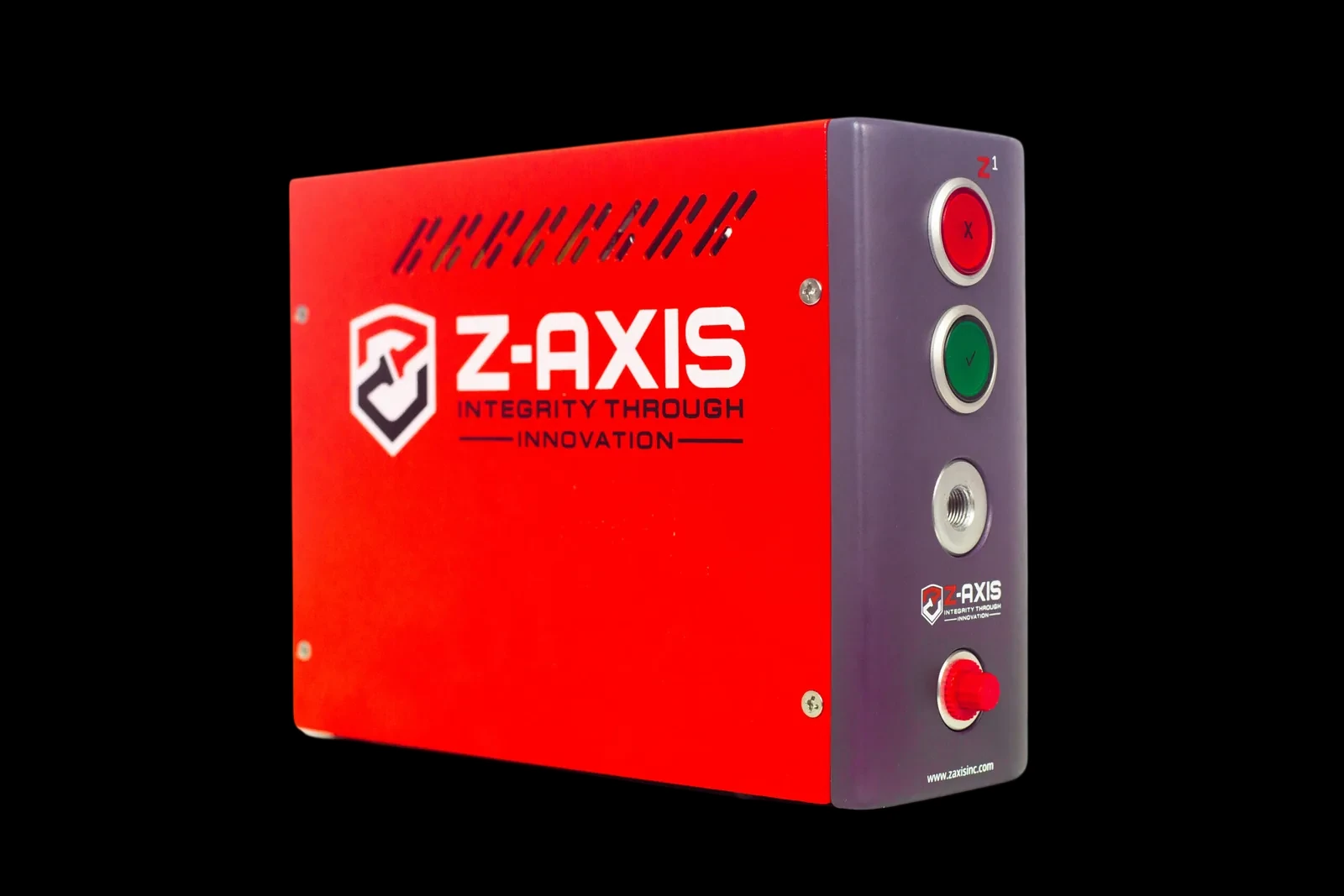 Dimensioned front drawing of the Zaxis Z1 air leak tester
