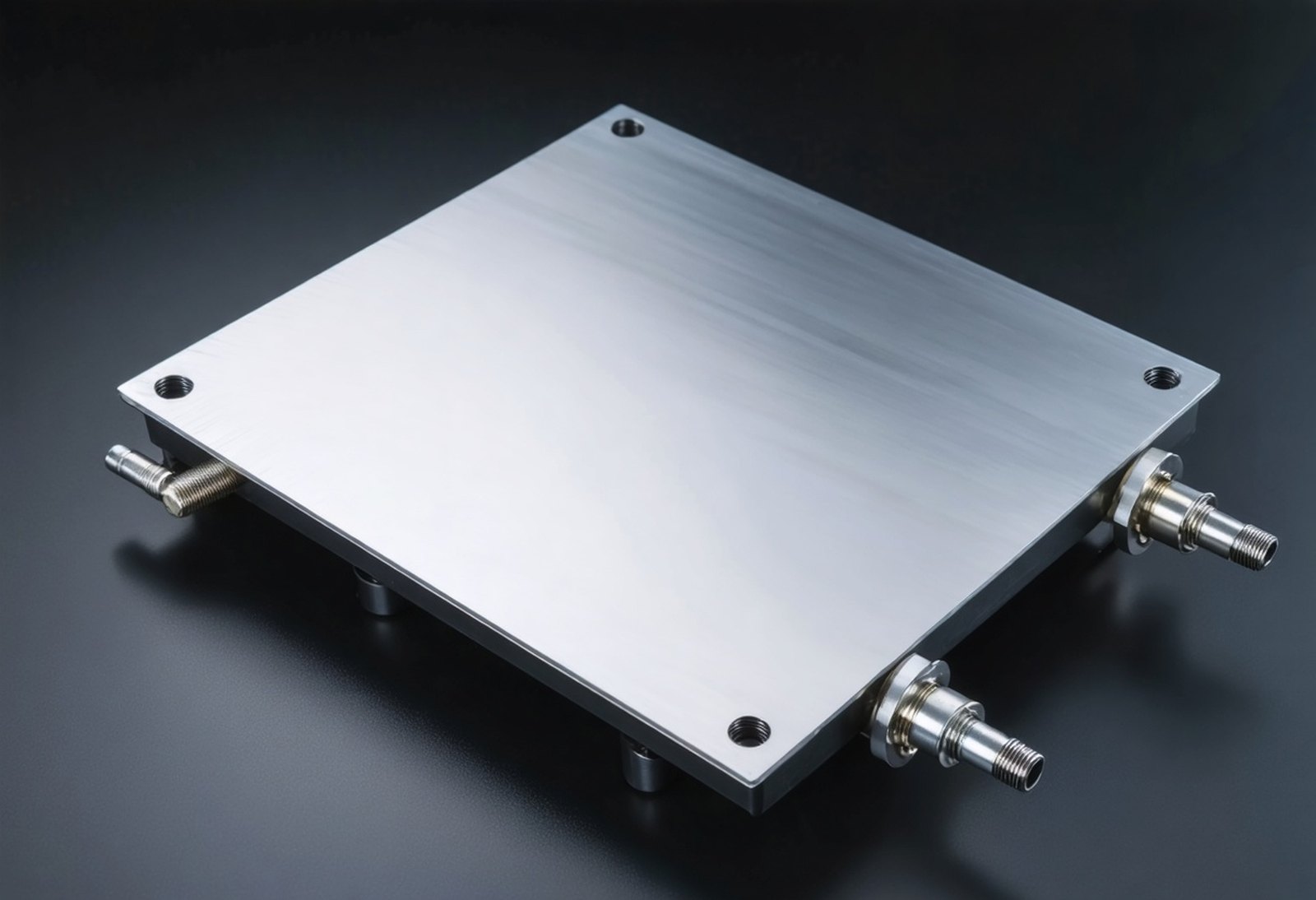 Sealed nickel-plated liquid cold plate with barb ports for coolant connection