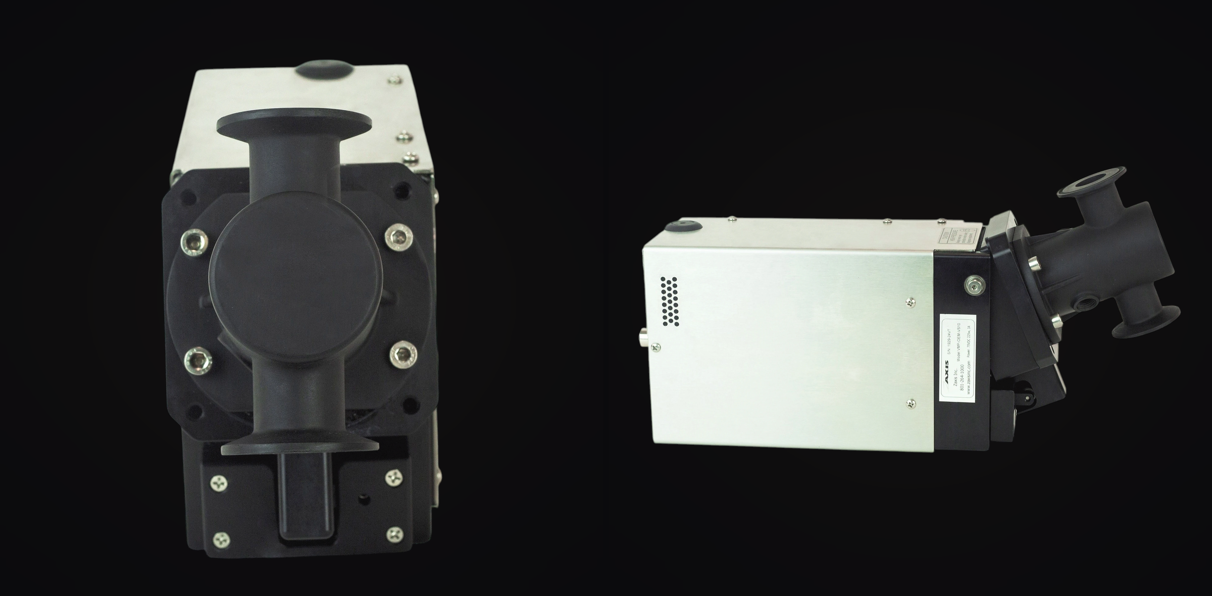 Front and side views of the VS10-Series milliliter metering pump