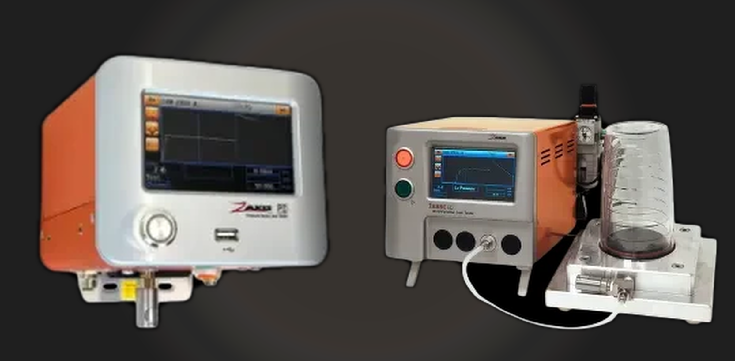 Front and alternate views of the compact Zaxis PD pressure decay leak tester