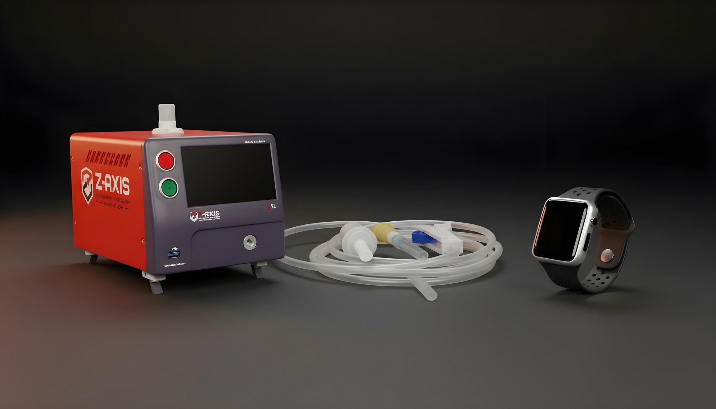 Zaxis Z5L leak tester with a smartwatch and sealed medical tubing