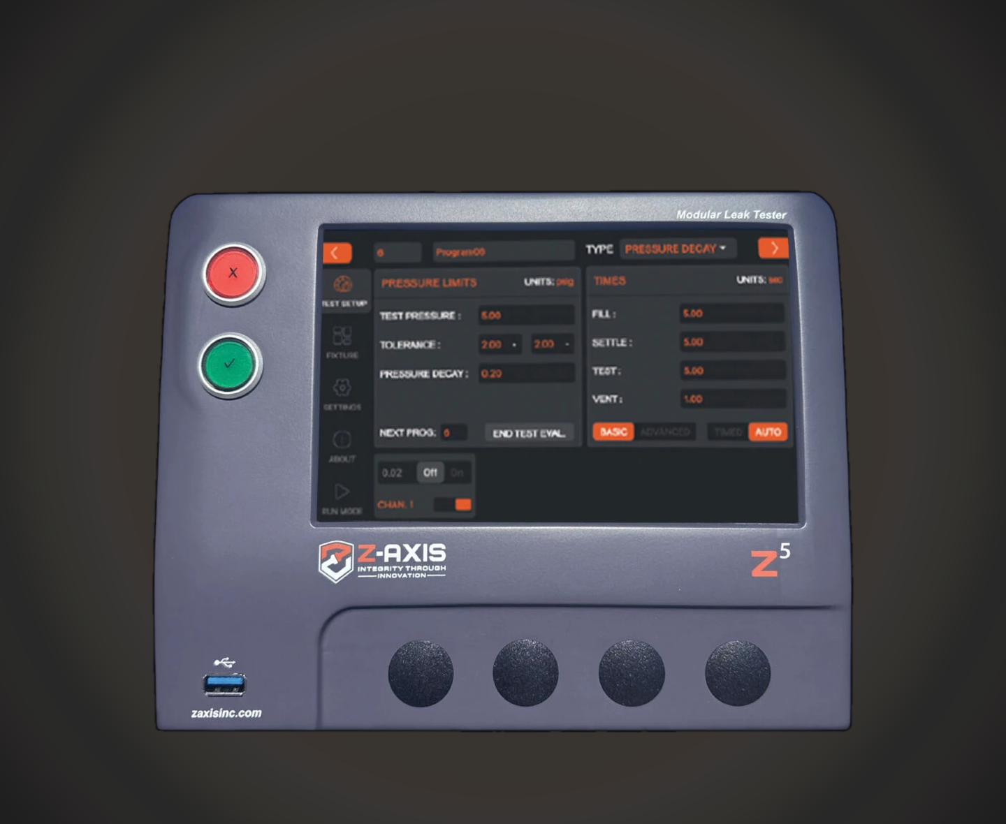 Front view of the Zaxis Z5 air leak tester from the 2026 product photo