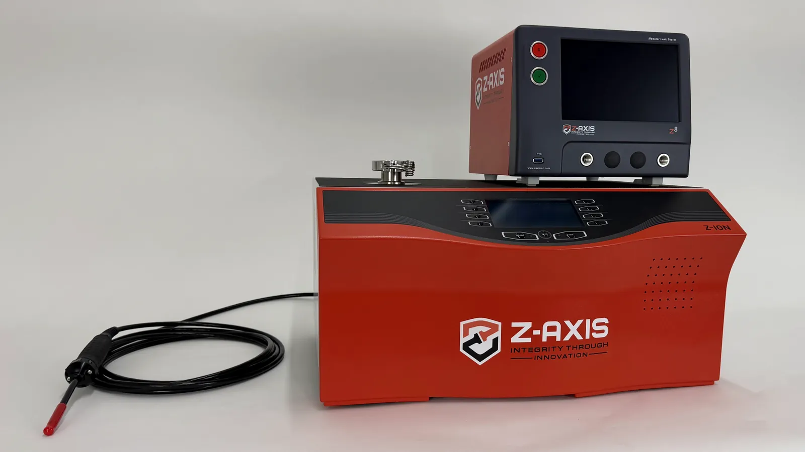 Zaxis Z-Charge and Z-Ion helium leak test station for refrigeration circuits